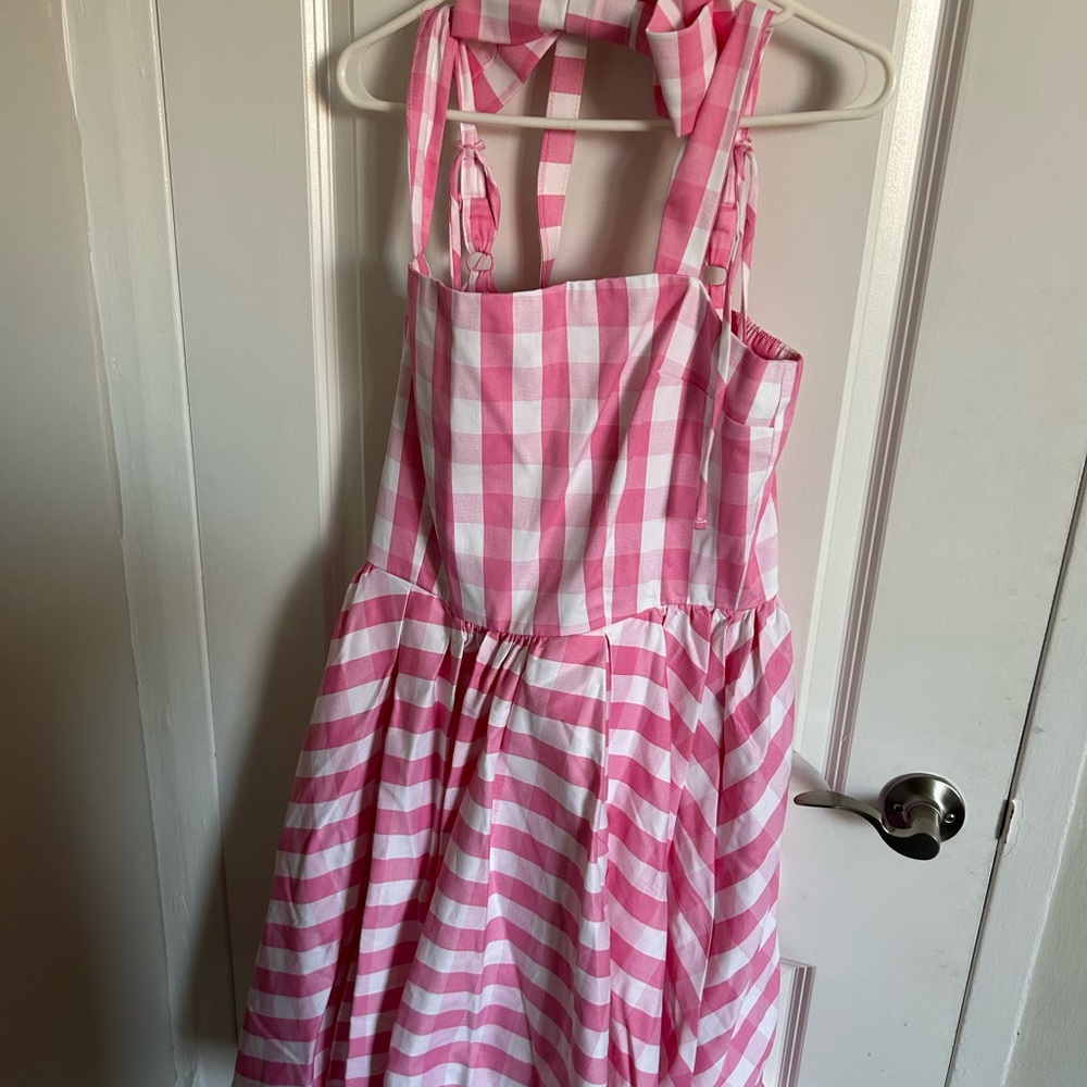 Vixen by Micheline Pitt NWT Pink and White Gingham Dress with Matching Bow